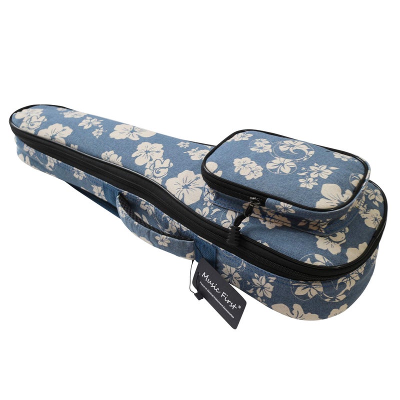 MUSIC FIRST Original Design 0.5" Thick Padded Hawaii Style â€œBlue and White Plumeriaâ€ Canvas Ukulele Case, Ukulele Bag, Ukulele Cover,(Fit for 26~27 inch Tenor Ukulele) - Image 2